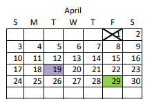 District School Academic Calendar for Hospital for April 2022