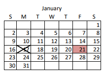 District School Academic Calendar for Hillside Middle for January 2022