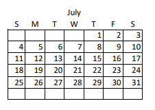 District School Academic Calendar for Shelter School for July 2021