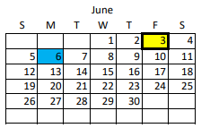 District School Academic Calendar for Shelter School for June 2022
