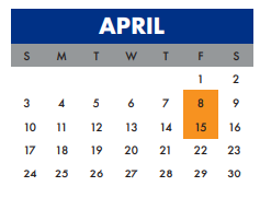District School Academic Calendar for Jja for April 2022