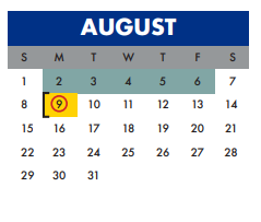 District School Academic Calendar for Wm B Travis Elementary for August 2021