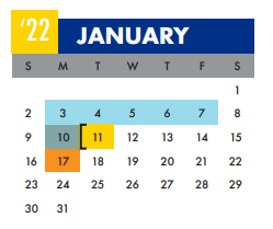 District School Academic Calendar for M L King Academy for January 2022