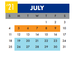 District School Academic Calendar for Tynan Elementary for July 2021