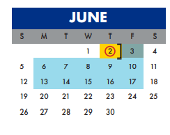 District School Academic Calendar for Wm B Travis Elementary for June 2022