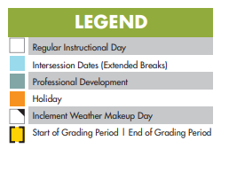 District School Academic Calendar Legend for Highland Hills Elementary