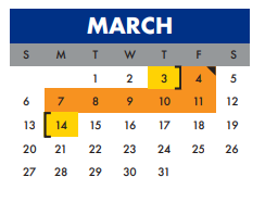 District School Academic Calendar for W W White Elementary for March 2022