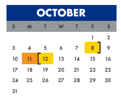 District School Academic Calendar for Estrada Achievement Ctr for October 2021