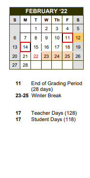 District School Academic Calendar for San Augustine Intermediate for February 2022