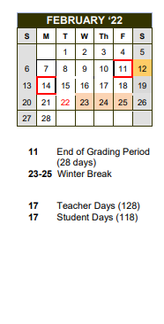 District School Academic Calendar for Accelerated Lrn Ctr for February 2022