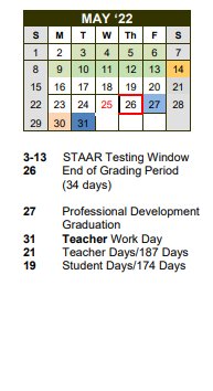 District School Academic Calendar for San Augustine Intermediate for May 2022