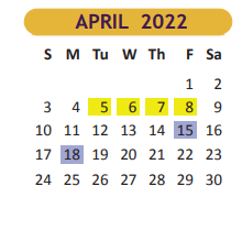 District School Academic Calendar for Judge Oscar De La Fuente Elementary for April 2022