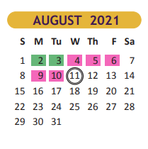 District School Academic Calendar for Judge Oscar De La Fuente Elementary for August 2021