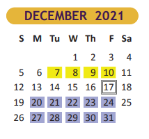 District School Academic Calendar for Fred Booth for December 2021
