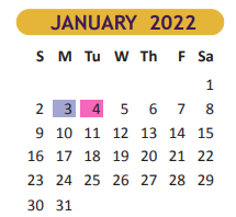 District School Academic Calendar for Hester Juvenile Detent for January 2022