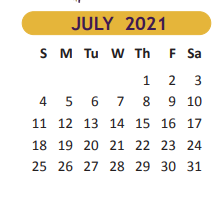 District School Academic Calendar for Rangerville Elementary for July 2021