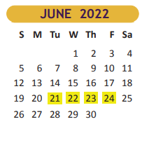 District School Academic Calendar for Fred Booth for June 2022