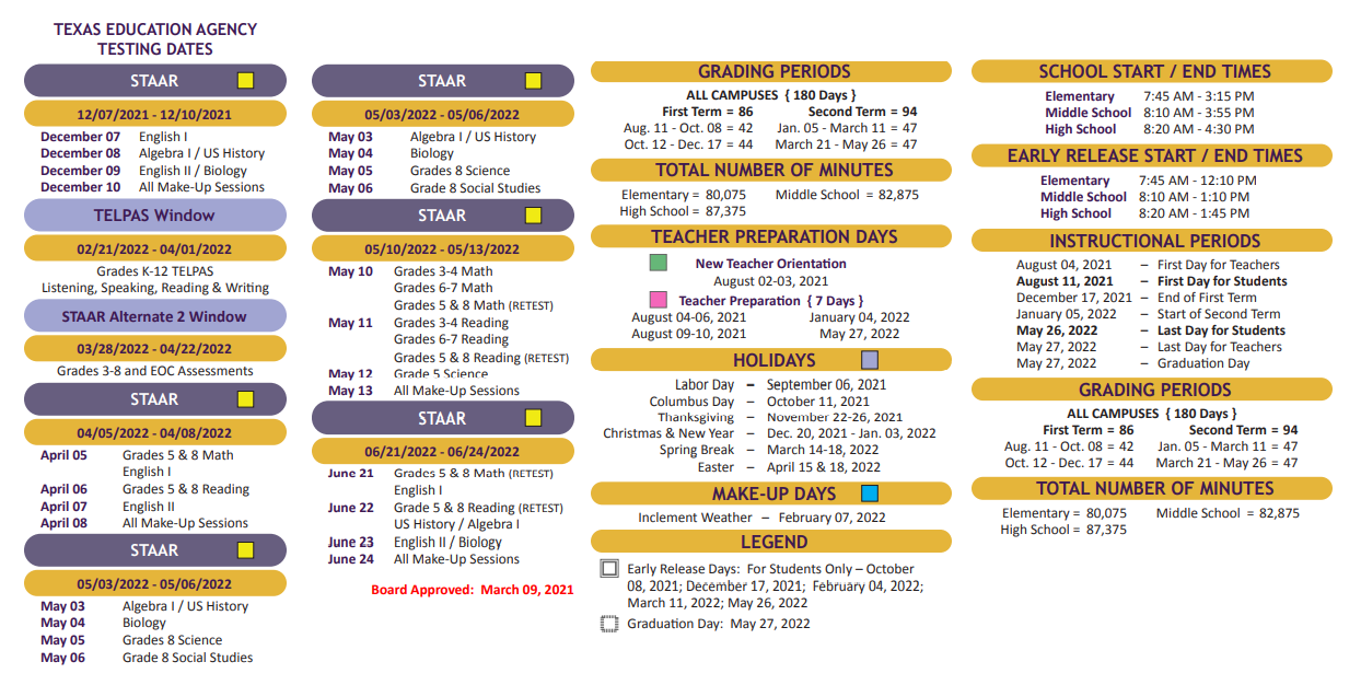 La Paloma Elementary - School District Instructional Calendar - San Benito  Cisd - 2021-2022