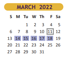 District School Academic Calendar for Cameron Co J J A E P for March 2022