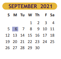 District School Academic Calendar for Fred Booth for September 2021