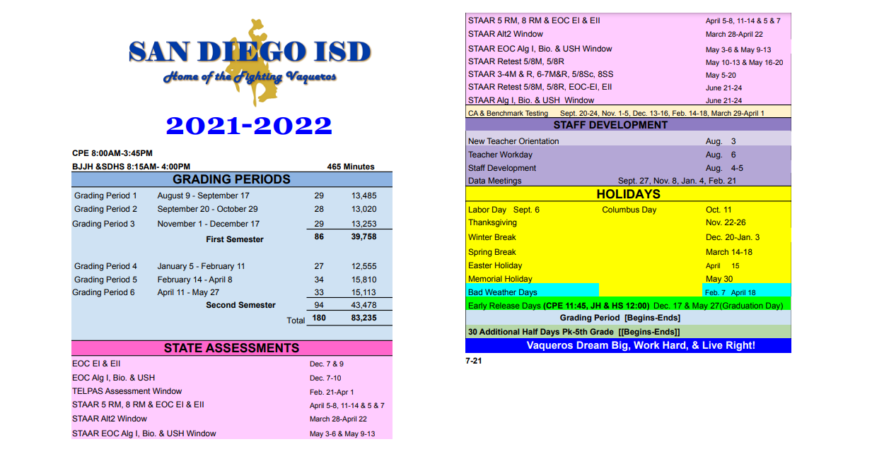 District School Academic Calendar Key for Bernarda Jaime Junior High