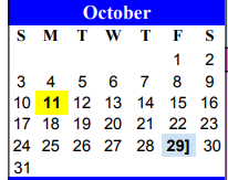 District School Academic Calendar for Archie Parr Elementary for October 2021