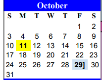 District School Academic Calendar for Bernarda Jaime Junior High for October 2021