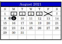 District School Academic Calendar for Juvenile Detention Center for August 2021