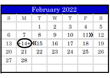 District School Academic Calendar for Juvenile Detention Center for February 2022