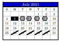 District School Academic Calendar for Juvenile Detention Center for July 2021