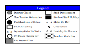 District School Academic Calendar Legend for Juvenile Detention Center