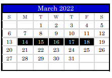 District School Academic Calendar for Juvenile Detention Center for March 2022