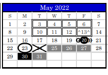 District School Academic Calendar for Juvenile Detention Center for May 2022