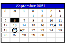 District School Academic Calendar for Juvenile Detention Center for September 2021