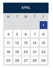 District School Academic Calendar for King Martin Luther Jr Academic Middle for April 2022