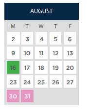 District School Academic Calendar for Hillcrest Elementary for August 2021