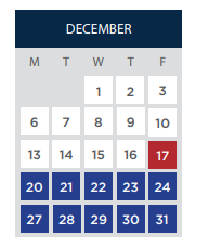 District School Academic Calendar for Life Learning Academy Charter #140 for December 2021