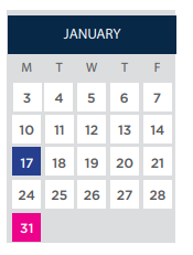 District School Academic Calendar for Aim High Academy for January 2022