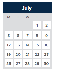 District School Academic Calendar for Sunnyside Elementary for July 2021
