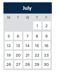 District School Academic Calendar for Hillcrest Elementary for July 2021