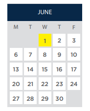 District School Academic Calendar for Sunnyside Elementary for June 2022