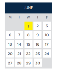 District School Academic Calendar for Tenderloin Community for June 2022