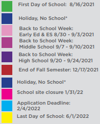 District School Academic Calendar Legend for Hillcrest Elementary