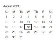 District School Academic Calendar for San Jose High Academy Plus (CONT.) for August 2021