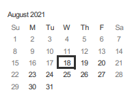 District School Academic Calendar for San Jose Community High for August 2021