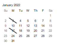 District School Academic Calendar for San Jose Community Middle for January 2022