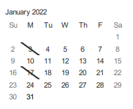 District School Academic Calendar for Hoover (herbert) Middle for January 2022