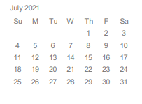 District School Academic Calendar for Carson (rachel) Elementary for July 2021