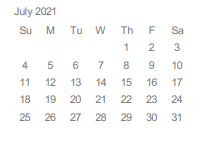 District School Academic Calendar for Allen Elementary for July 2021