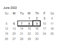 District School Academic Calendar for Hammer Elementary for June 2022